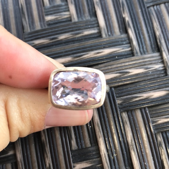 Pink Amethyst Hammered Sterling Silver Ring - Picture 4 of 5